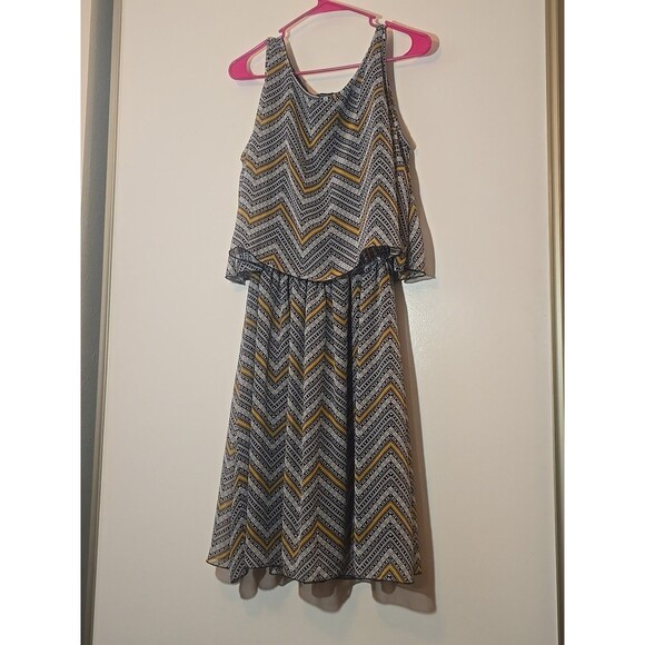 Robert Louis Women's sz L Multicolor Chevron Blouson Dress Sleeveless Lined - Picture 1 of 4
